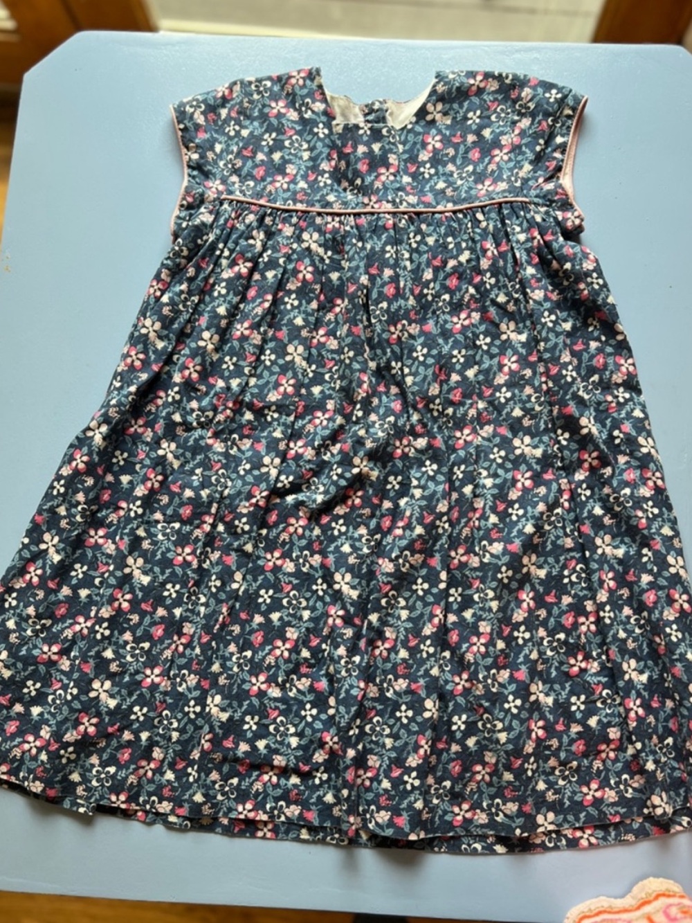 Bisby Girls Floral Navy A-Line Dress with Pink & White Flowers